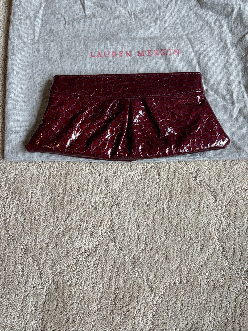 Lauren Merkin Burgundy Croc-Embossed Clutch